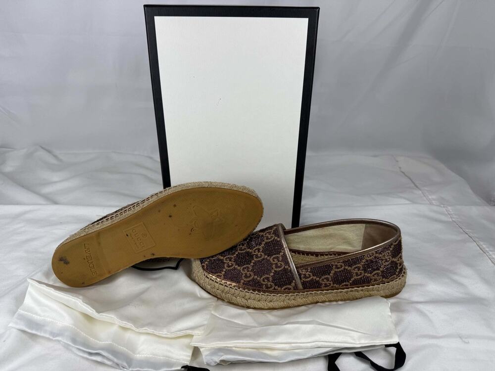 Women's Size 9.5 Gucci Heritage GG Logo Lurex Espadrille Flats SPB-JB 335499
